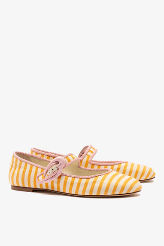 Verona Ballet Flat In Marigold and Natural Striped Fabric and Tulip Trimming
