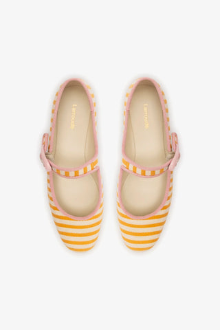 Verona Ballet Flat In Marigold and Natural Striped Fabric and Tulip Trimming