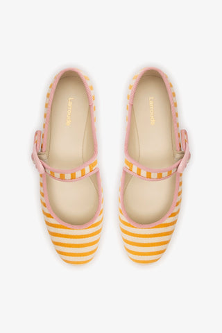 Verona Ballet Flat In Marigold and Natural Striped Fabric and Tulip Trimming