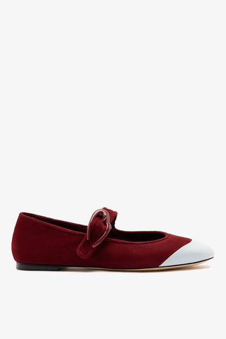 Verona Cap Ballet Flat Burgundy Suede and Maya Leather Flat Larroudé