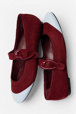 Verona Cap Ballet Flat Burgundy Suede and Maya Leather Flat Larroudé