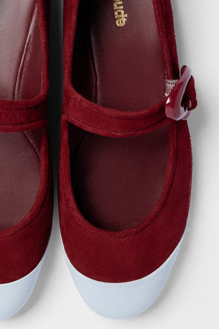 Verona Cap Ballet Flat Burgundy Suede and Maya Leather Flat Larroudé