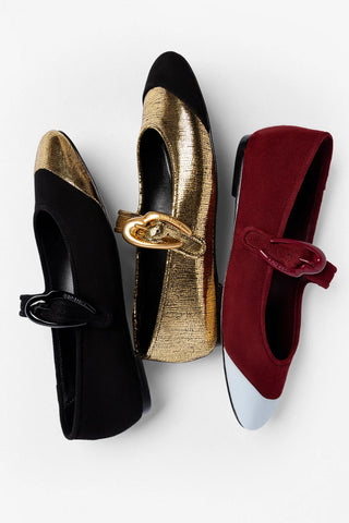 Verona Cap Ballet Flat Burgundy Suede and Maya Leather Flat Larroudé