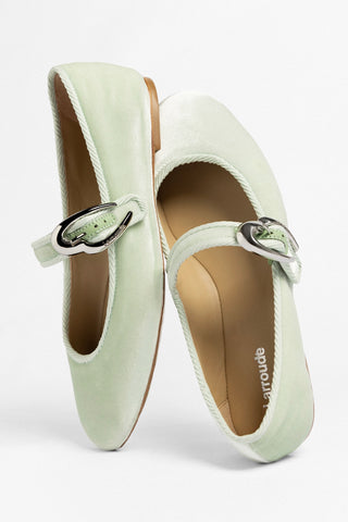 Verona Ballet Flat Mint Green Velvet Ballet Flat Larroude