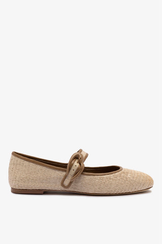 Verona Ballet Flat In Natural Raffia and Hazelnut Trimming