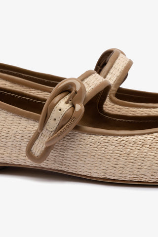 Verona Ballet Flat In Natural Raffia and Hazelnut Trimming