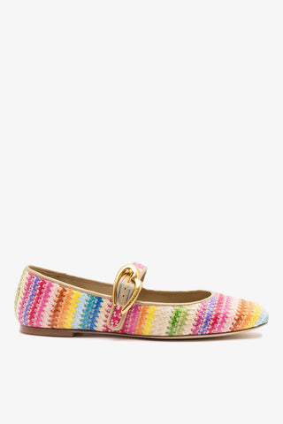 Verona Ballet Flat In Rainbow Raffia and Beige Leather