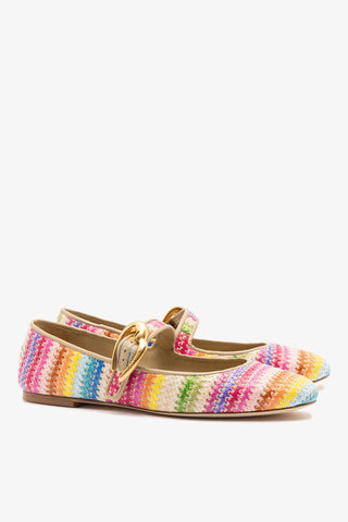 Verona Ballet Flat In Rainbow Raffia and Beige Leather