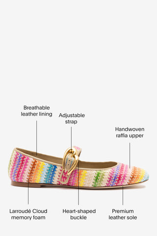 Verona Ballet Flat In Rainbow Raffia and Beige Leather Ballet Larroudé