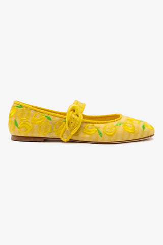 Verona Ballet Flat In Sunrise Striped Fabric and Sicilian Lemon Embroidery