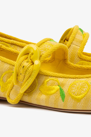 Verona Ballet Flat In Sunrise Striped Fabric and Sicilian Lemon Embroidery