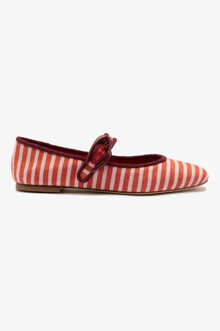 Verona Ballet Flat In Tulip and Carmine Striped Fabric and Burgundy Trimming