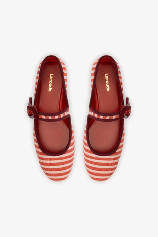 Verona Ballet Flat In Tulip and Carmine Striped Fabric and Burgundy Trimming