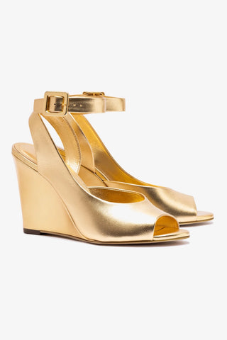 Deena By Larroudé Wedge Sandal In Gold Metallic Leather