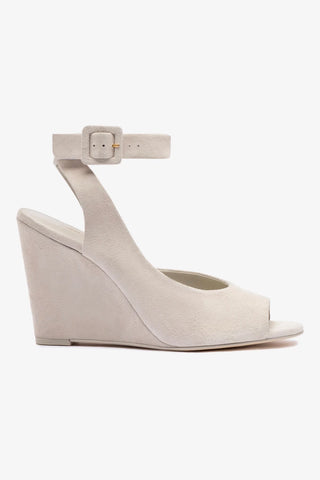 Deena By Larroudé Wedge Sandal In Mushroom Grey Suede