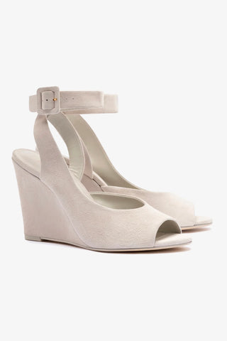 Deena By Larroudé Wedge Sandal In Mushroom Grey Suede