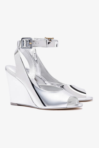 Deena By Larroudé Wedge Sandal In Silver Specchio