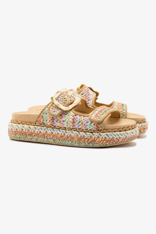 Maui Slide In Tapestry Rainbow Raffia and Beige Trimming