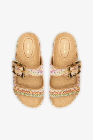 Maui Slide In Tapestry Rainbow Raffia and Beige Trimming