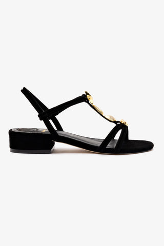 Shelly Flat Sandal In Black Suede