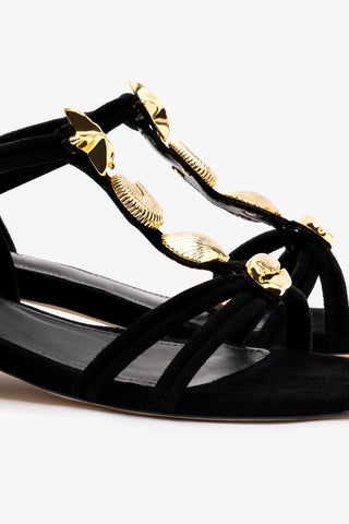 Shelly Flat Sandal In Black Suede