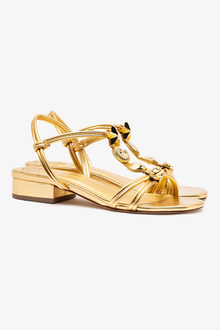 Shelly Flat Sandal In Gold Metallic Leather