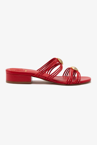 Shelly Flat Mule In Scarlet Leather