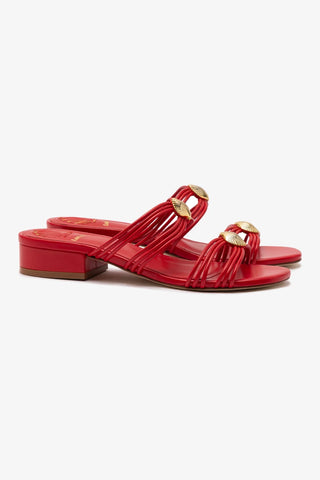 Shelly Flat Mule In Scarlet Leather