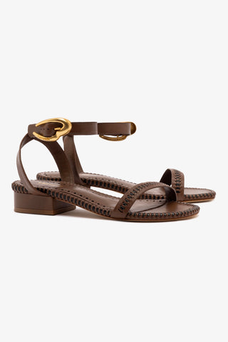 Verona Flat Sandal In Burnt Umber Leather