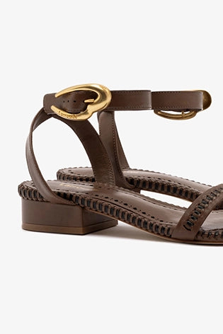 Verona Flat Sandal In Burnt Umber Leather