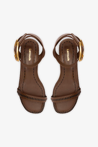 Verona Flat Sandal In Burnt Umber Leather