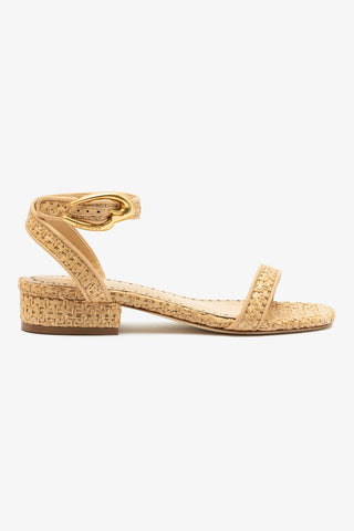 Verona Flat Sandal In Beige Leather and Natural Raffia