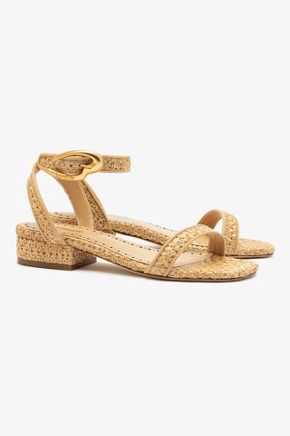 Verona Flat Sandal In Beige Leather and Natural Raffia