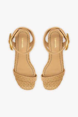 Verona Flat Sandal In Beige Leather and Natural Raffia