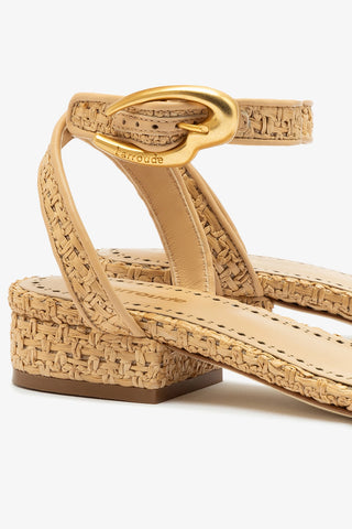 Verona Flat Sandal In Beige Leather and Natural Raffia