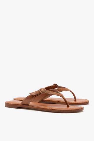 Mary Kate Flat Sandal In Caramel Leather