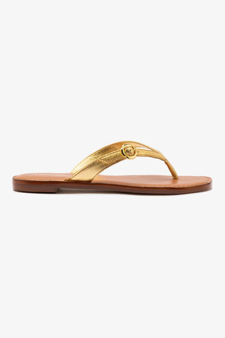 Mary Kate Flat Sandal In Gold Metallic Leather