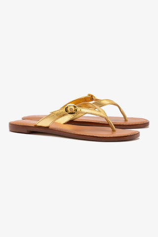 Mary Kate Flat Sandal In Gold Metallic Leather