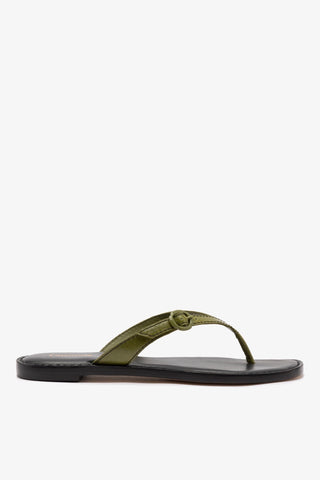 Mary Kate Flat Sandal In Seaweed Leather