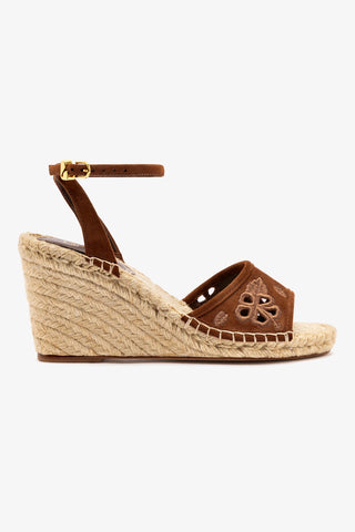 Letizia Espadrille Wedge In Burnt Umber and Hibiscus Broderie