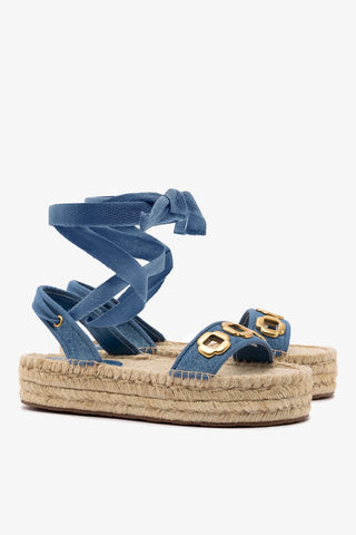 Milan Espadrille Flatform In Blue Stoned Denim Flat - Sandal Larroudé