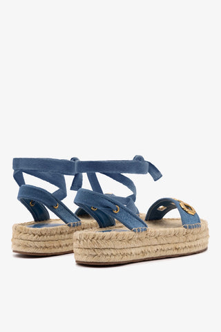 Milan Espadrille Flatform In Blue Stoned Denim Flat - Sandal Larroudé