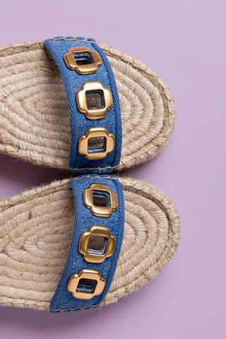 Milan Espadrille Flatform In Blue Stoned Denim