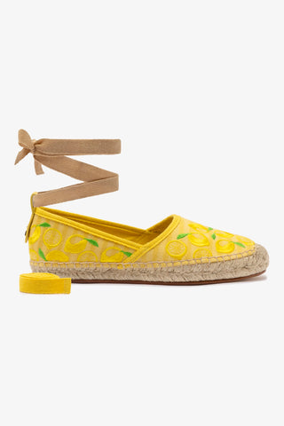 Letizia Espadrille Flat In Sunrise Striped Fabric and Sicilian Lemon Embroidery