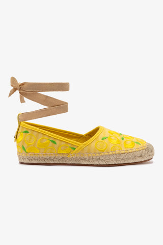 Letizia Espadrille Flat In Sunrise Striped Fabric and Sicilian Lemon Embroidery