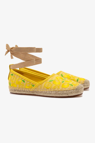 Letizia Espadrille Flat In Sunrise Striped Fabric and Sicilian Lemon Embroidery