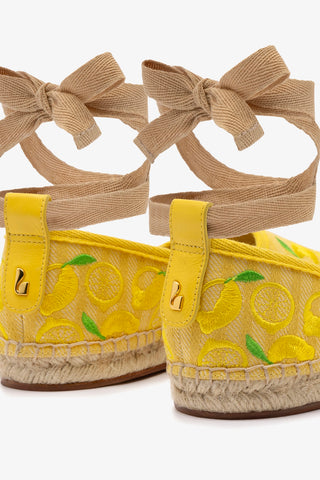 Letizia Espadrille Flat In Sunrise Striped Fabric and Sicilian Lemon Embroidery