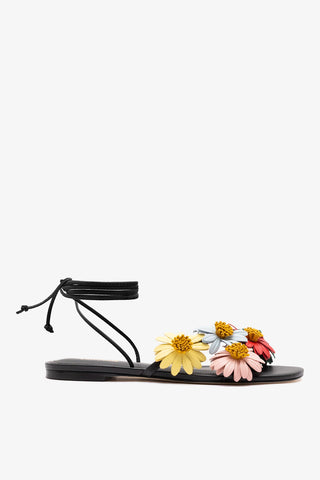 Fiore Flat Sandal Black Leather Sandal Larroudé