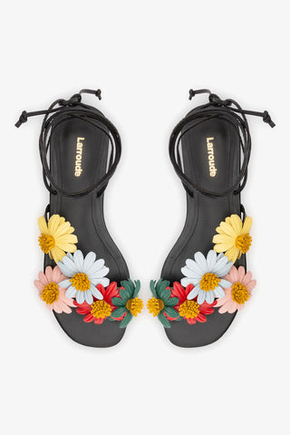 Fiore Flat Sandal Black Leather Sandal Larroudé