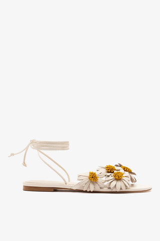 Fiore Flat Sandal Ivory Leather Sandal Larroudé